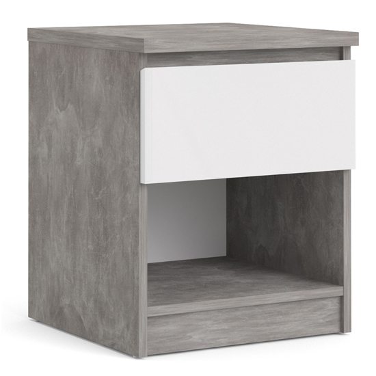 Nakou High Gloss Bedside Cabinet With 1 Door In Concrete And White