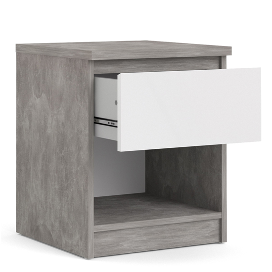 Nakou High Gloss Bedside Cabinet With 1 Door In Concrete And White