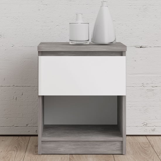 Read more about Nakou high gloss bedside cabinet with 1 door in white oak