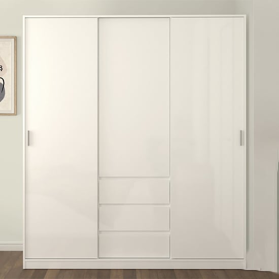 Read more about Nakou high gloss wardrobe with 2 sliding doors in white