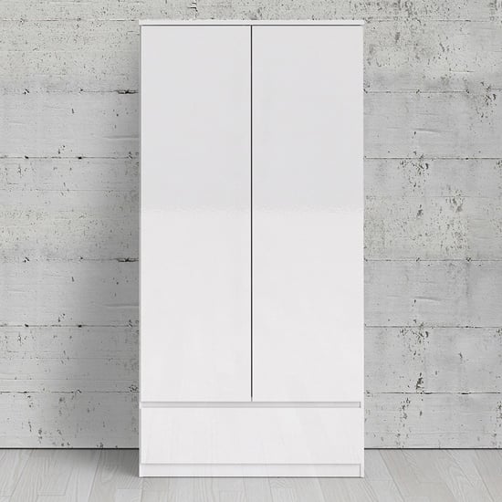 Photo of Nakou high gloss 2 doors 1 drawer wardrobe in white