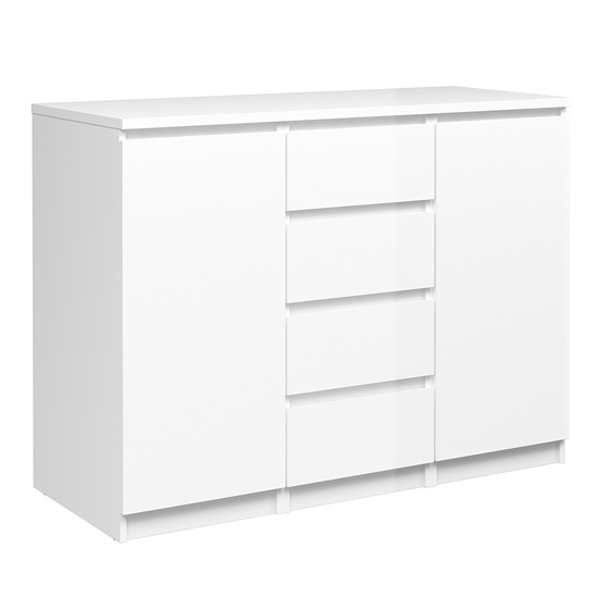 Nakou High Gloss Sideboard With 2 Doors 4 Drawers In White