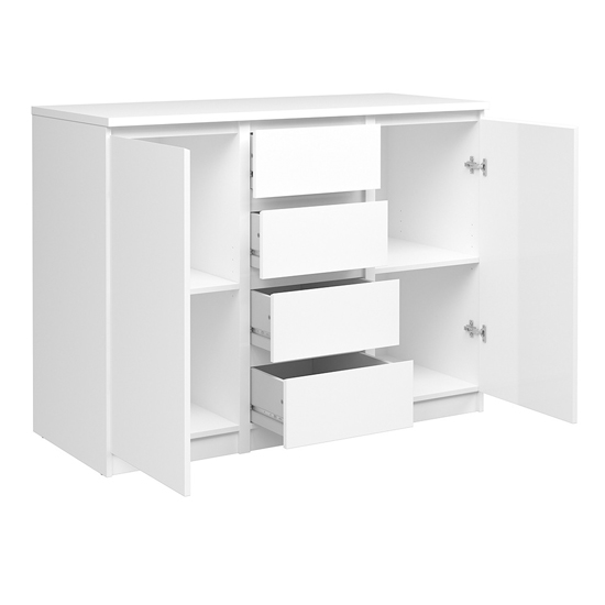 Nakou High Gloss Sideboard With 2 Doors 4 Drawers In White