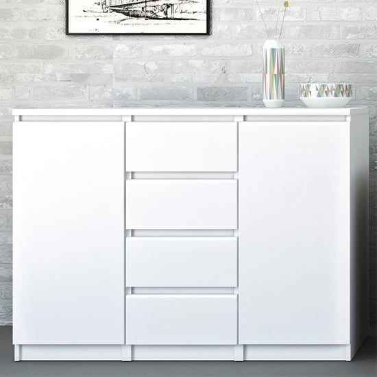 Read more about Nakou high gloss sideboard with 2 doors 4 drawers in white