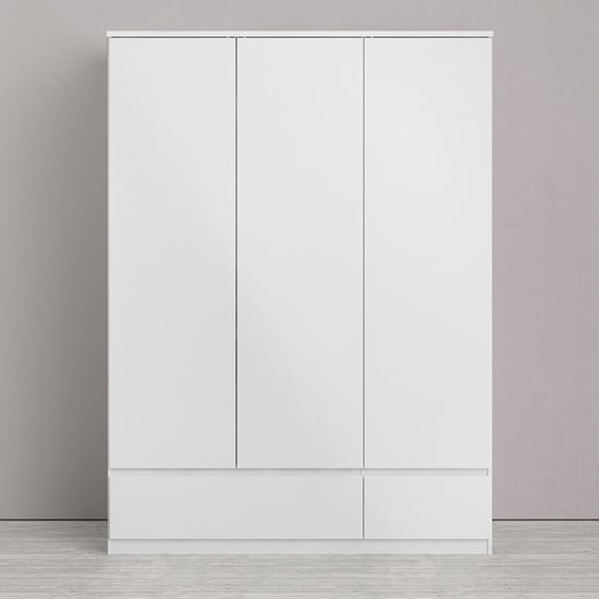 Photo of Nakou high gloss 3 doors 2 drawers wardrobe in white