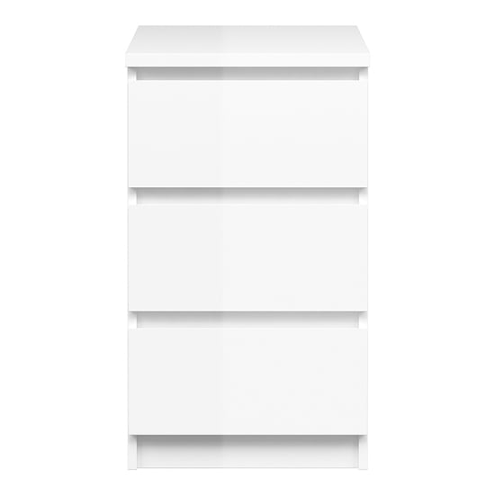 Nakou High Gloss 3 Drawers Bedside Cabinet In White_2