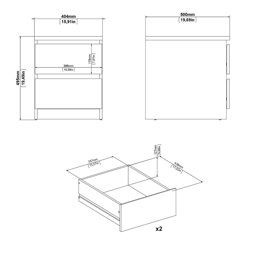 Nakou High Gloss Bedside Cabinet With 2 Drawers In White
