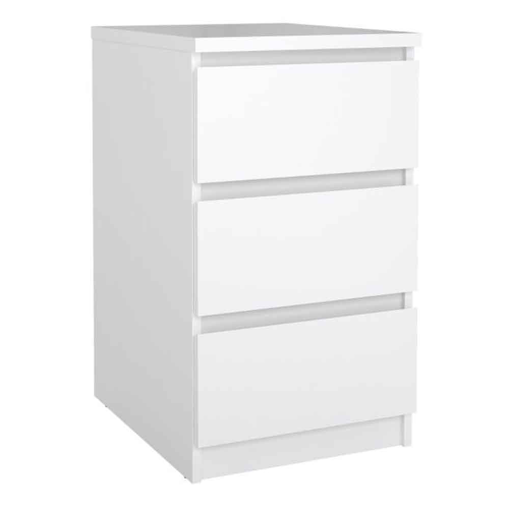 Nakou High Gloss Bedside Cabinet With 3 Drawers In White