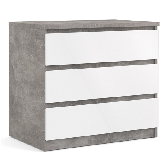 Nakou High Gloss Chest Of 3 Drawers In Concrete And White