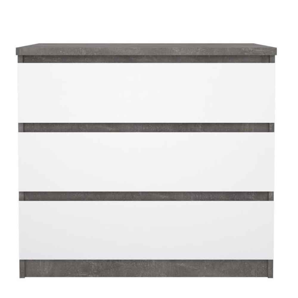 Nakou High Gloss Chest Of 3 Drawers In Concrete And White