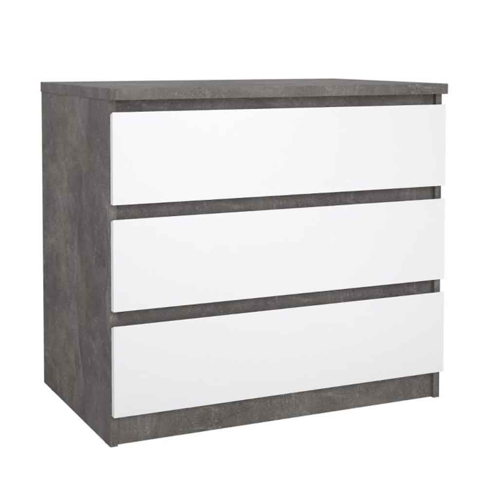 Nakou High Gloss Chest Of 3 Drawers In Concrete And White