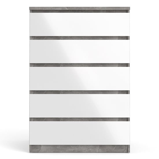 Nakou High Gloss Chest Of 5 Drawers In Concrete And White