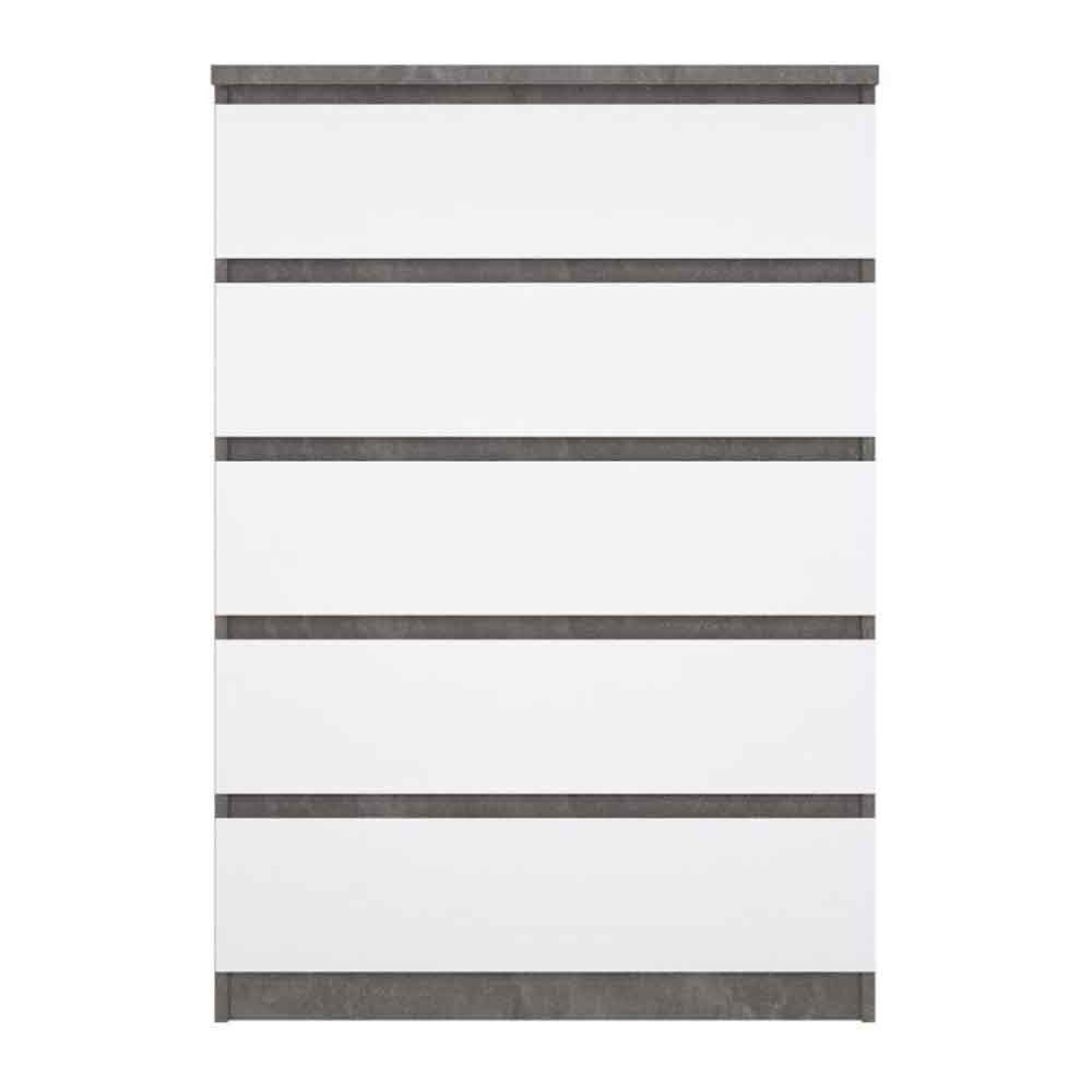 Nakou High Gloss Chest Of 5 Drawers In Concrete And White