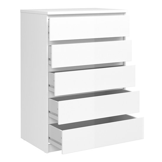 Nakou High Gloss Chest Of 5 Drawers In White Furniture in Fashion