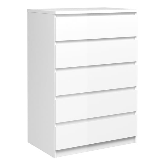 Photo of Nakou high gloss chest of 5 drawers in white