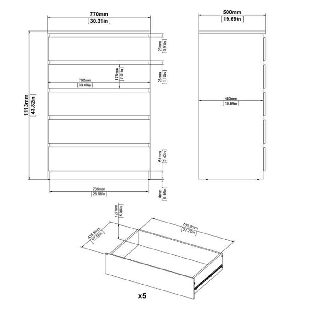 Nakou High Gloss Chest Of 5 Drawers In White
