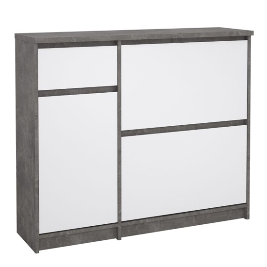 Nakou High Gloss Shoe Storage Cabinet 3 Doors In Concrete White