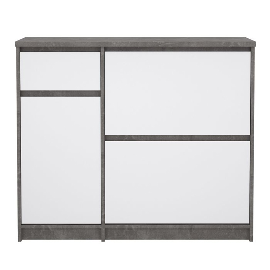 Nakou High Gloss Shoe Storage Cabinet 3 Doors In Concrete White