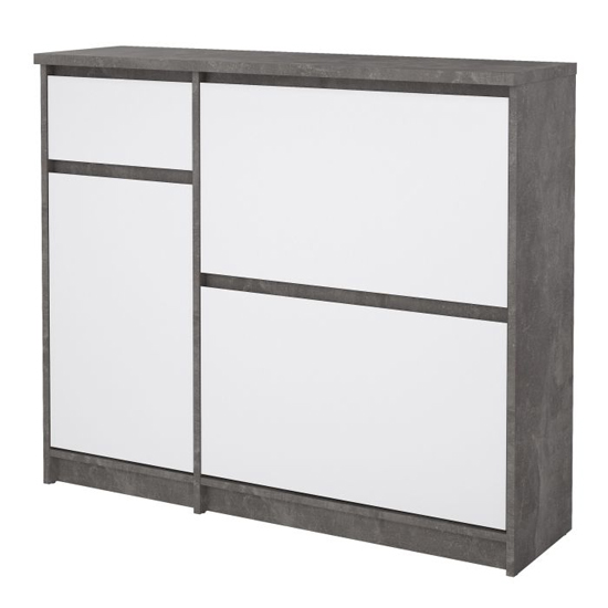 Nakou High Gloss Shoe Storage Cabinet 3 Doors In Concrete White
