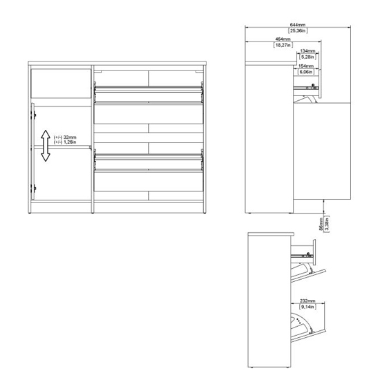 Nakou High Gloss Shoe Storage Cabinet 3 Doors In Concrete White