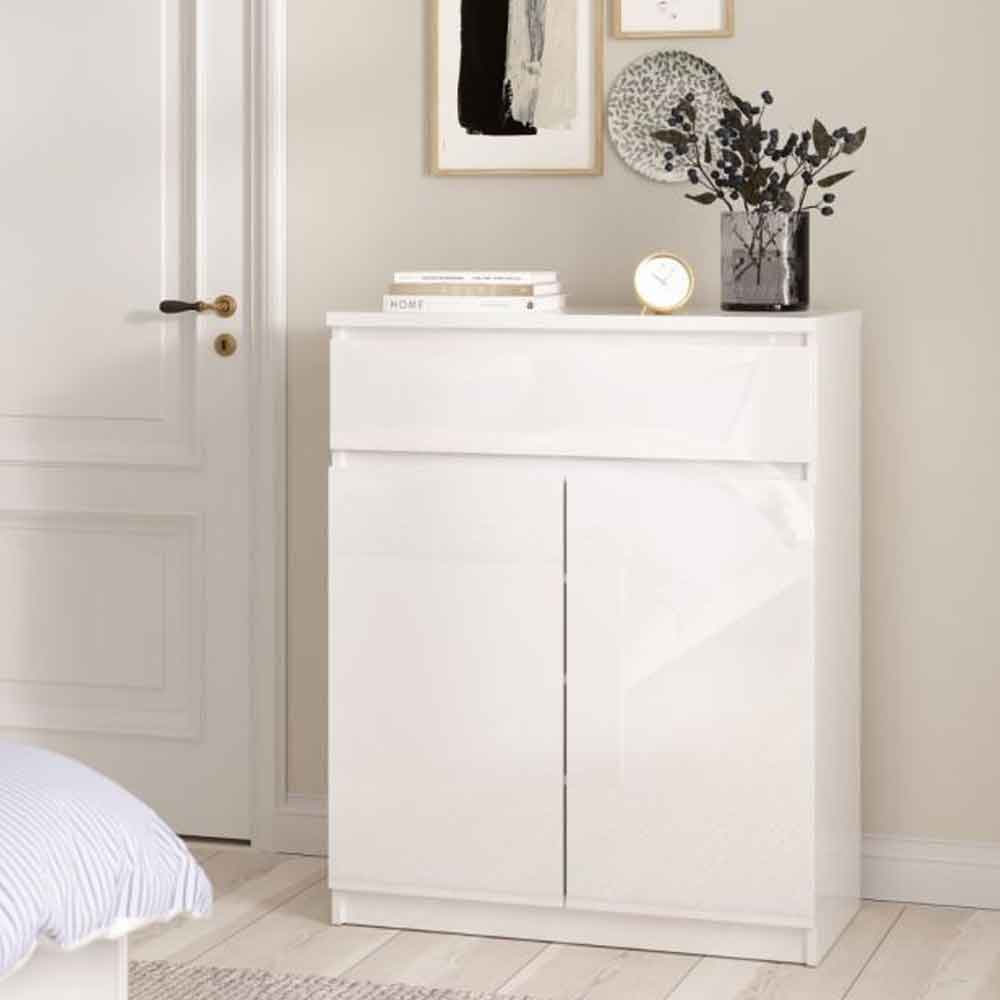 Nakou High Gloss Sideboard With 2 Doors 1 Drawer In White