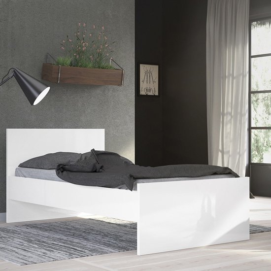 Product photograph of Nakou High Gloss Single Bed In White from Furniture in Fashion