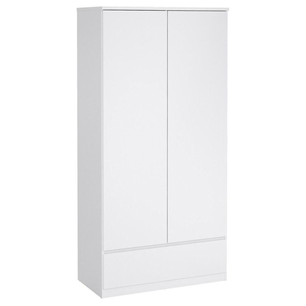 Nakou High Gloss Wardrobe With 2 Doors 1 Drawer In White