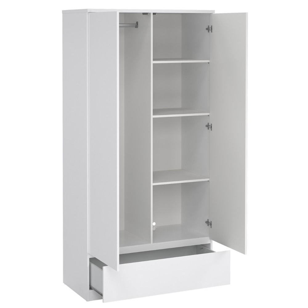 Nakou High Gloss Wardrobe With 2 Doors 1 Drawer In White