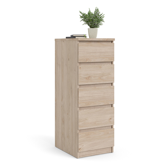Nakou Narrow Wooden Chest Of 5 Drawers In Oak
