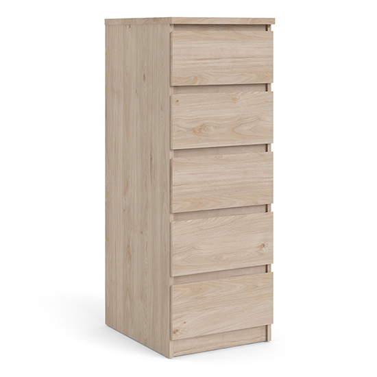 Nakou Narrow Wooden Chest Of 5 Drawers In Oak