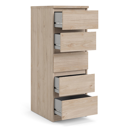 Nakou Narrow Wooden Chest Of 5 Drawers In Oak