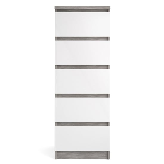 Nakou Narrow High Gloss Chest Of 5 Drawers In Concrete And White_2