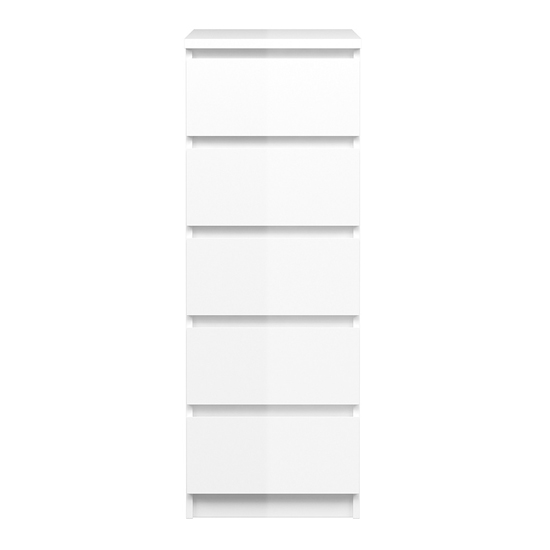Nakou Narrow High Gloss Chest Of 5 Drawers In White_2
