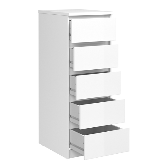 Nakou Narrow High Gloss Chest Of 5 Drawers In White