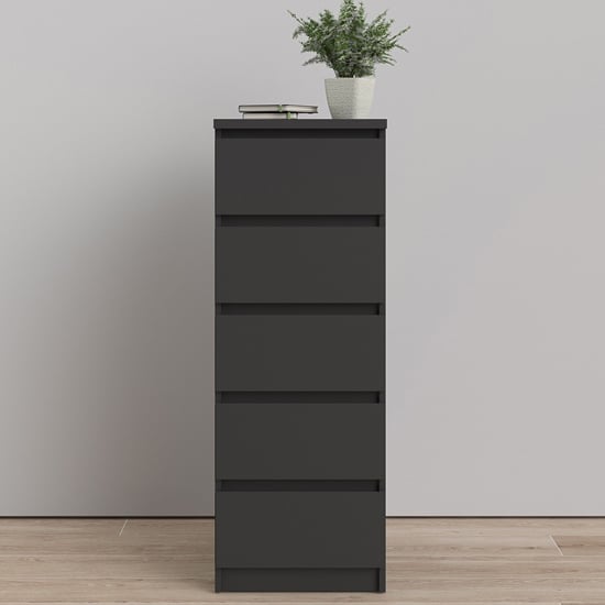 Read more about Nakou narrow wooden chest of 5 drawers in matt black