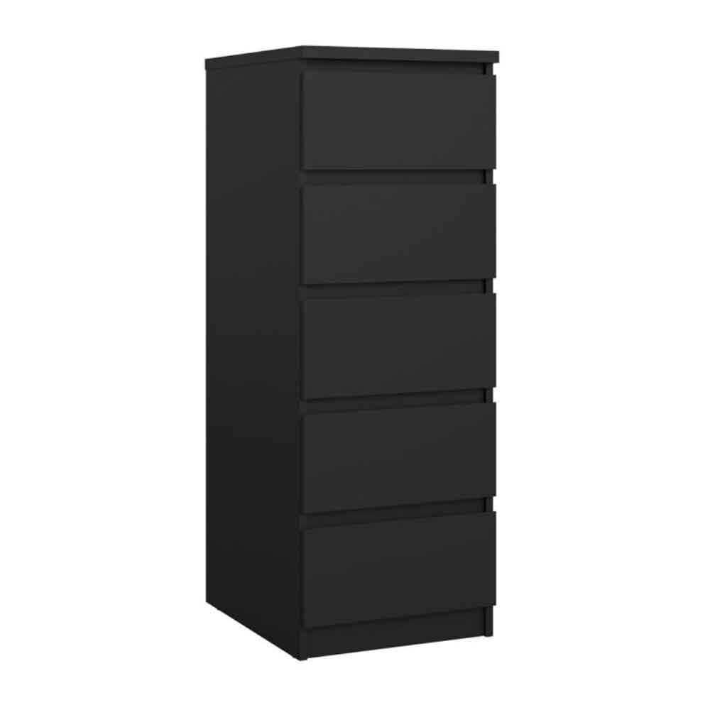 Nakou Narrow Wooden Chest Of 5 Drawers In Matt Black