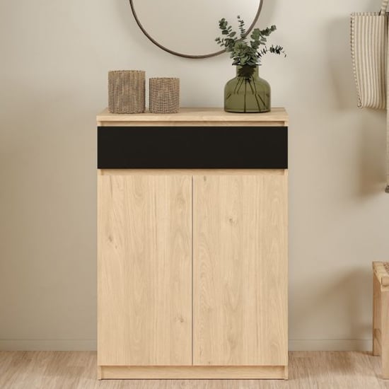 Product photograph of Nakou Shoe Storage Cabinet 2 Doors In Jackson Hickory And Black from Furniture in Fashion