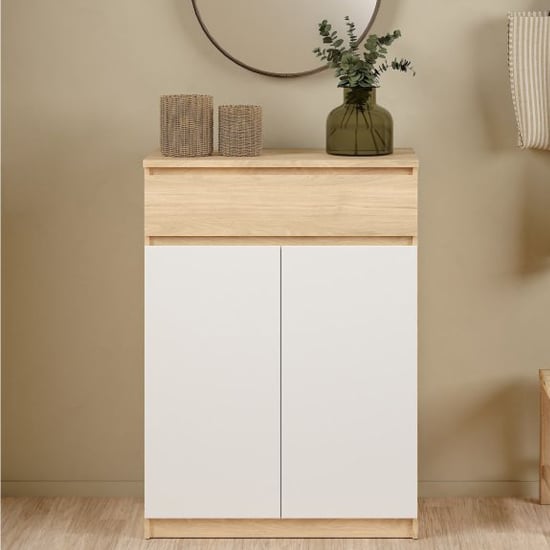 Product photograph of Nakou Shoe Storage Cabinet 2 Doors In Jackson Hickory And White from Furniture in Fashion