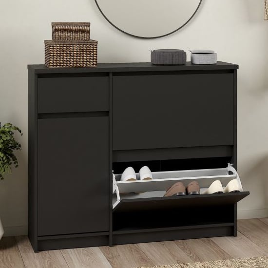 Read more about Nakou shoe storage cabinet with 3 doors 1 drawer in matt black
