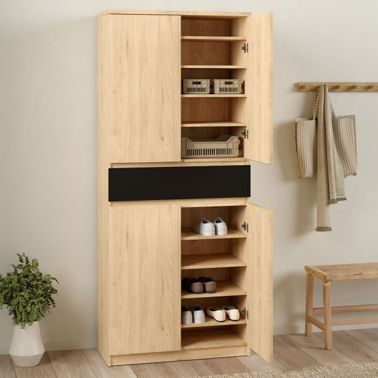 Nakou Shoe Storage Cabinet 4 Doors In Jackson Hickory And Black