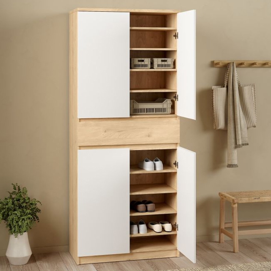 Nakou Shoe Storage Cabinet 4 Doors In Jackson Hickory And White