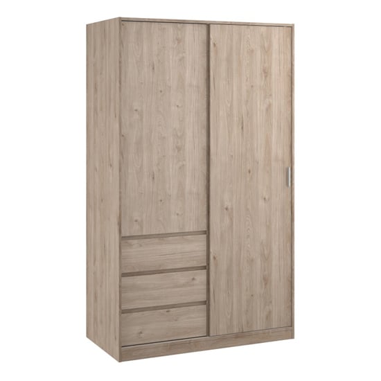 Product photograph of Nakou Sliding Wardrobe 2 Doors 3 Drawers In Jackson Hickory Oak from Furniture in Fashion