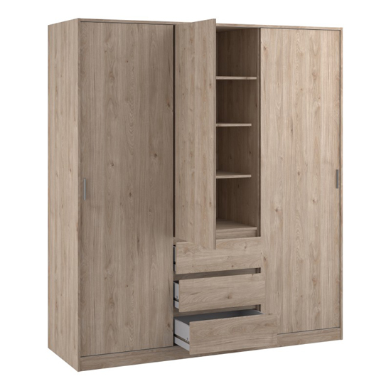 Nakou Sliding Wardrobe 3 Doors 3 Drawers In Jackson Hickory Oak