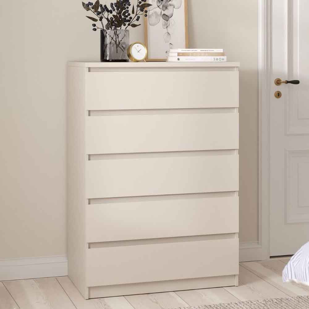 Nakou Tall Wooden Chest of 5 Drawers in Cashmere