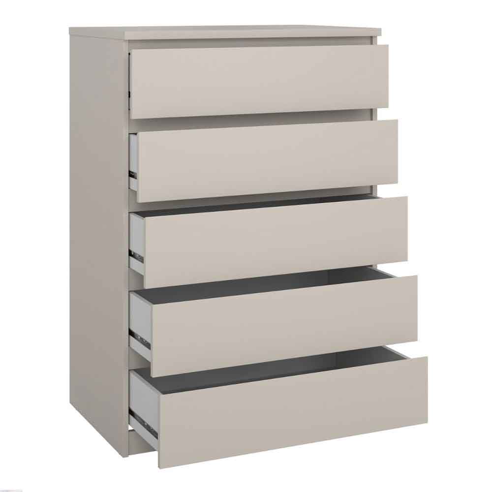 Nakou Tall Wooden Chest of 5 Drawers in Cashmere