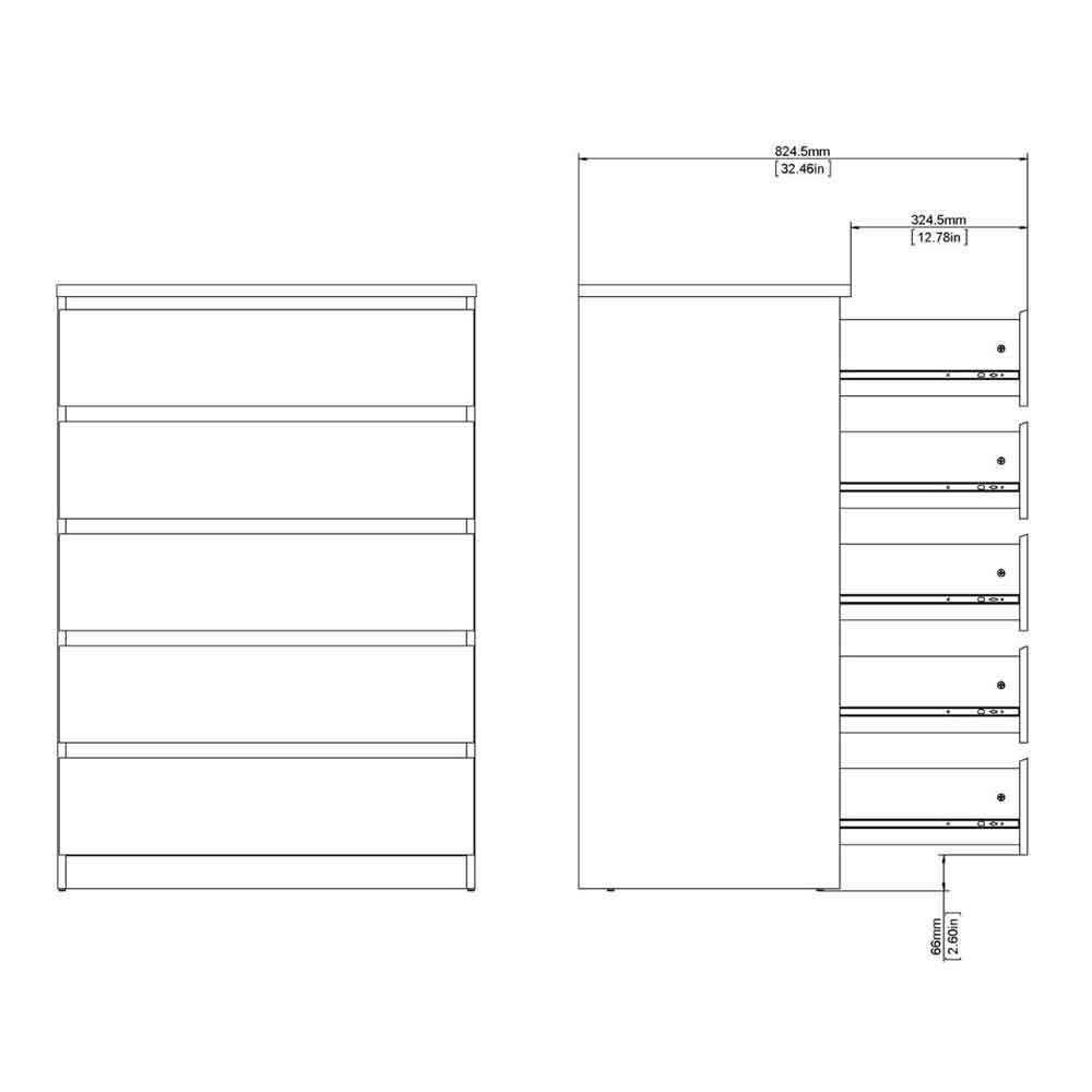 Nakou Tall Wooden Chest of 5 Drawers in Cashmere