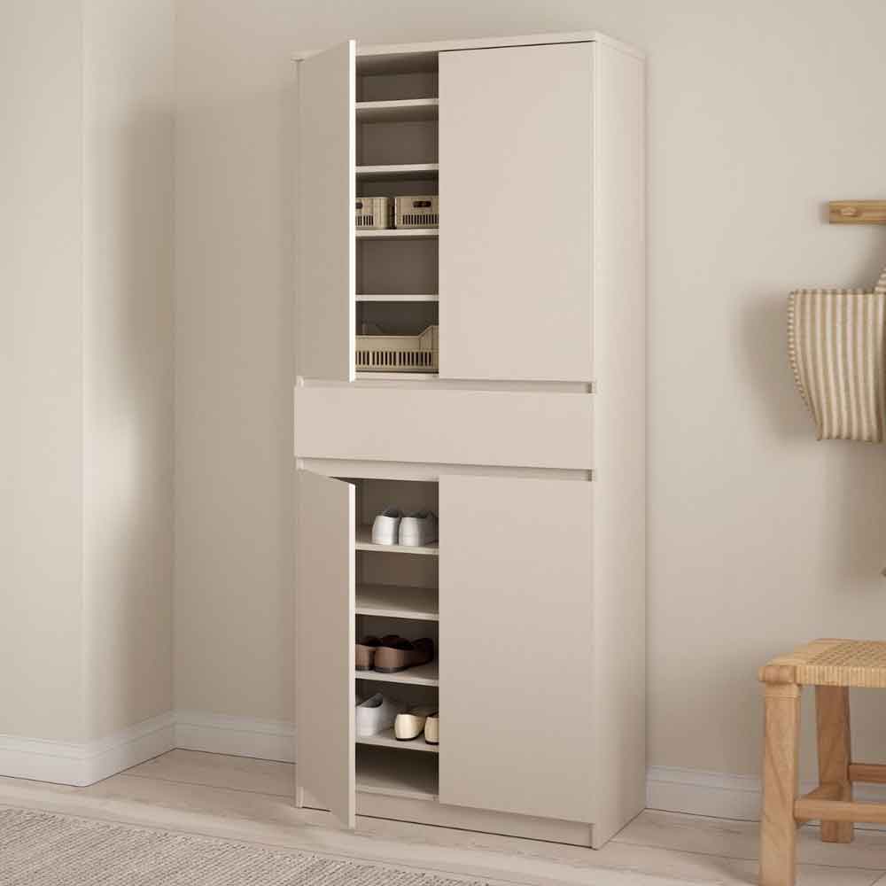 Nakou Tall Wooden Shoe Storage cabinet with 4 Doors 1 Drawer in Cashmere