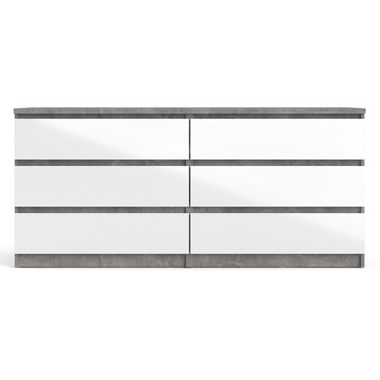 Nakou Wide High Gloss Chest Of 6 Drawers In Concrete And White_2