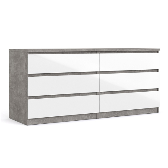 Nakou Wide High Gloss Chest Of 6 Drawers In Concrete And White_3