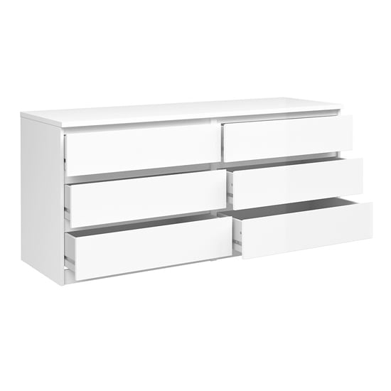 Nakou Wide High Gloss Chest Of 6 Drawers In White_4
